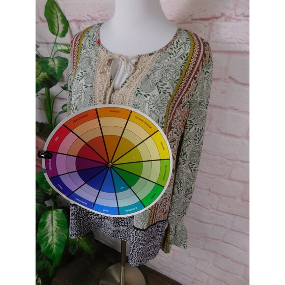 DR2 Boho Peasant Blouse Vintage Style Crochet Floral Print Top M - Picture 9 of 12